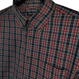 Nautica Cotton Wrinkle Resistant Men's Large Shirt Black Red Button Down Shirt